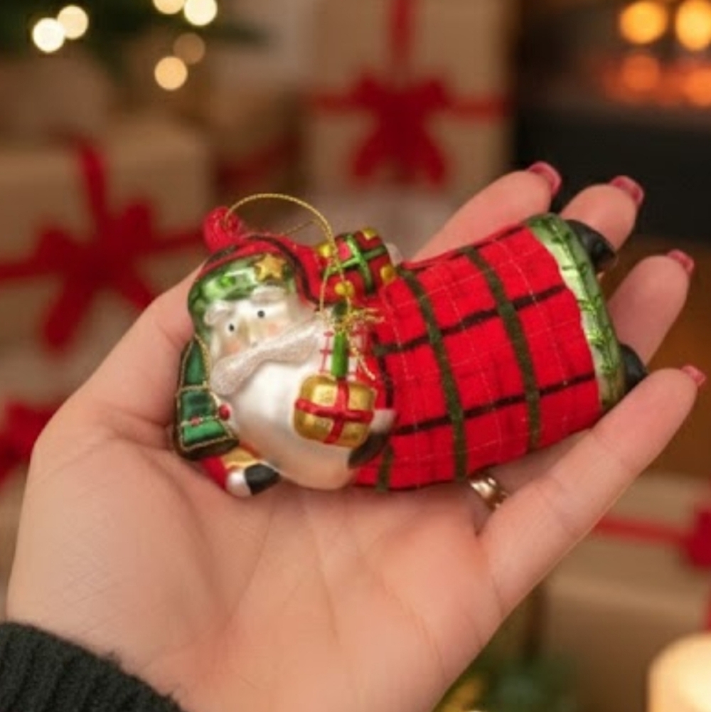 Santa Glass Plaid Velvet Christmas Ornament